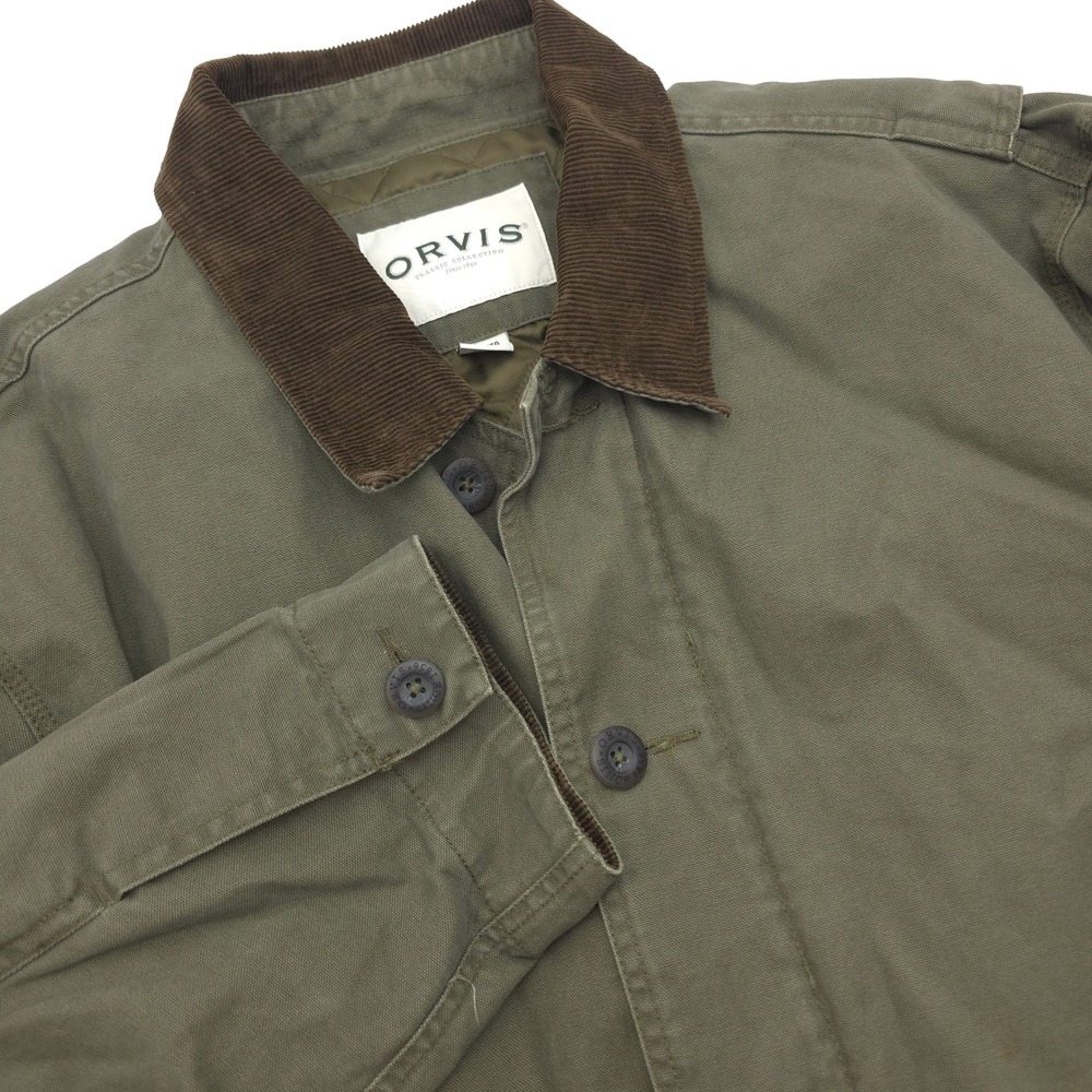 Orvis Coat Mens XXL Olive Green Canvas Barn Jacket Lined Corduroy Collar